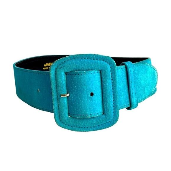 Vintage Statement Belt Jaeger Suede Turquoise Wide Leather Womens 28 XS Small - Picture 1 of 9